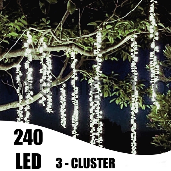 ŘETĚZ, 3-cluster - 240 LED - LEDOVĚ BÍLÁ